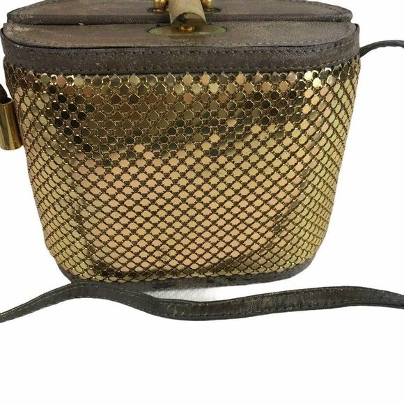Vintage Comeco Gold Chainmail Purse Gray Leather - Picture 2 of 9
